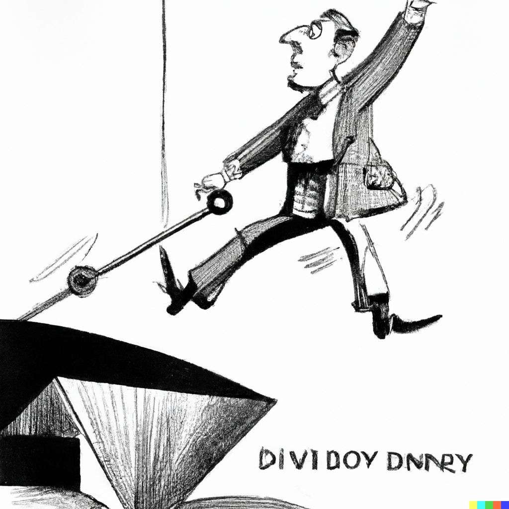 the discovery of gravity, pen and ink caricature
